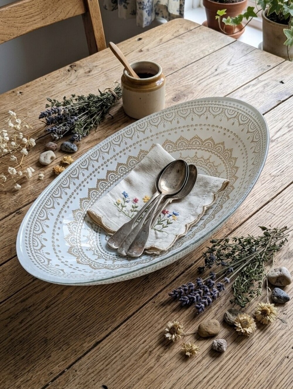 🌿 Embossed Gold Ceramic Decorative Bowl
